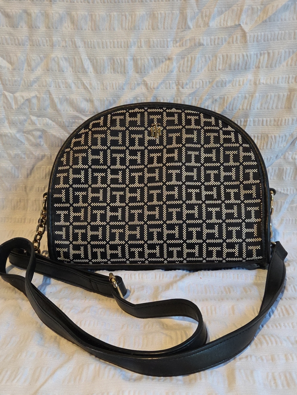 Tommy Hilfiger Black Monogram Dome Crossbody Bag